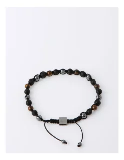 Promo 😀 Blaq Beads & Stone Adjustable Bracelet In Black 🌟
