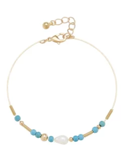 Brand new ⌛ Marcs Bead & Pearl Threaded Bracelet In Blue 🎁