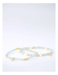 Best Sale 🎁 Piper Beaded Bracelet Set With Pearls 2 Pack In Mint 🌟