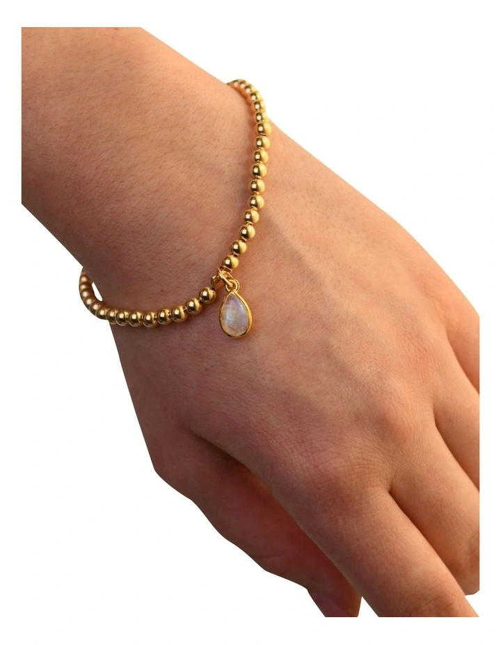 Wholesale π― Mocha 4mm Stretchy Bracelet W/ Pear Moonstone Gold π― 2 Wholesale π― Mocha 4mm Stretchy Bracelet W/ Pear Moonstone Gold π― - Image 2