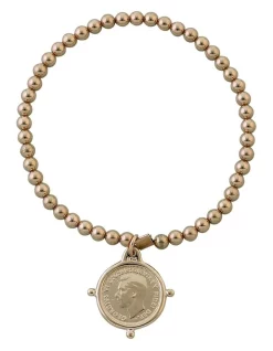 Best Sale 🎁 Mocha Compass Frame Threepence Gold Stretchy Bracelet 😉