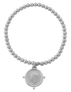 Deals 🥰 Mocha Compass Frame Threepence Silver Stretchy Bracelet ⭐