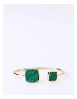 New ✨ Basque 2 Square Malachite Bangle In Gold 👏