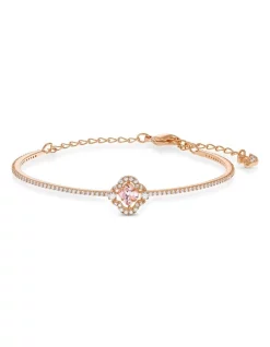 New 🎁 Swarovski Sparkling Dance Clover Rose Gold Plated Bangle ✔️