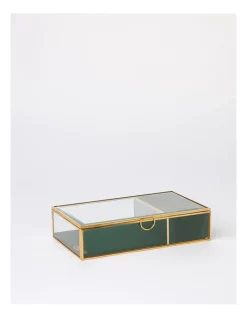 Flash Sale 🎁 Design Studio Glass Jewellery Box In Gold And Green ✔️