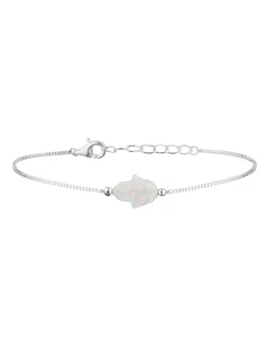 Best Pirce ✨ Mocha Sterling Silver Mini Hamsa Fine Bracelet White 💯