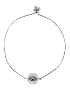 Promo 😍 Mocha Evil Eye Charm Round Silver Bracelet 👍