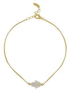 Top 10 👍 Mocha Sterling Silver Mini Hamsa Gold Fine Bracelet White 🔥