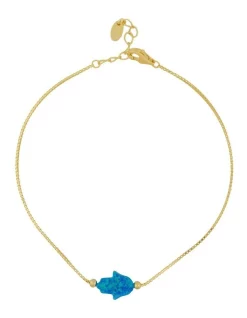 New 👏 Mocha Sterling Silver Mini Hamsa Gold Fine Bracelet Blue ✨