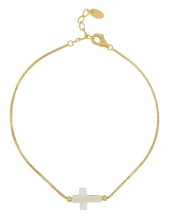 Deals ✨ Mocha Sterling Silver Mini Cross Gold Fine Bracelet White 🔔