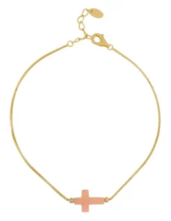 New 😍 Mocha Sterling Silver Mini Cross Gold Fine Bracelet Pink 🛒