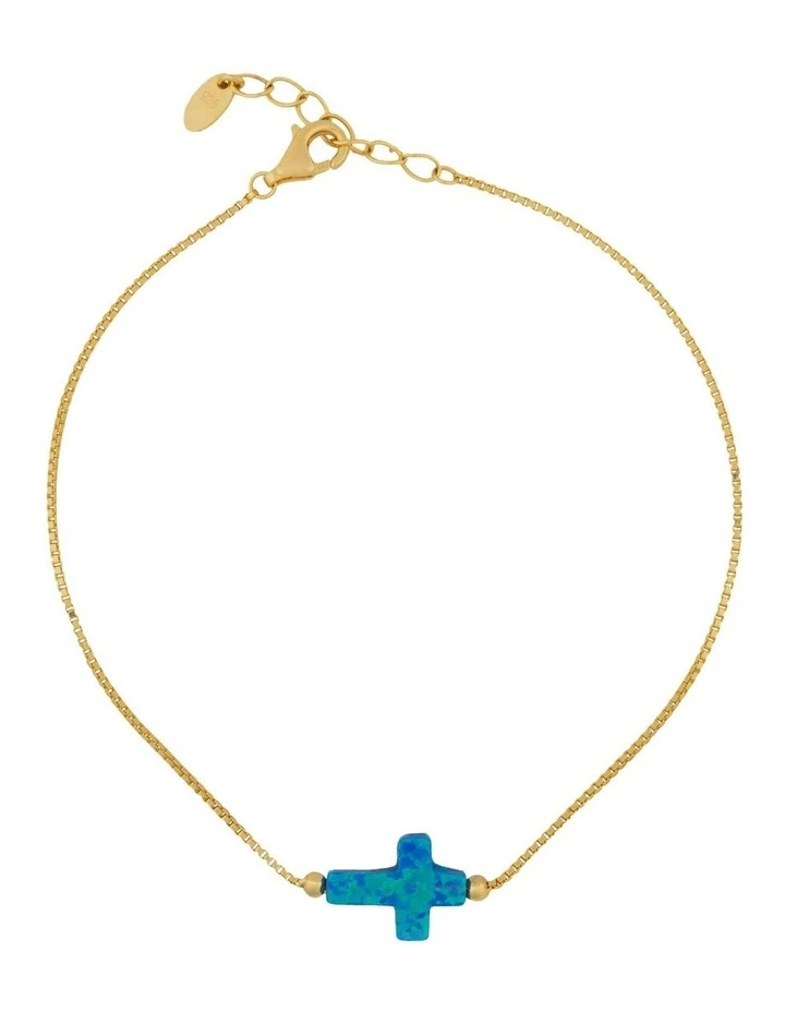 Promo ⭐ Mocha Sterling Silver Mini Cross Gold Fine Bracelet Blue ✔️ 1 Promo ⭐ Mocha Sterling Silver Mini Cross Gold Fine Bracelet Blue ✔️