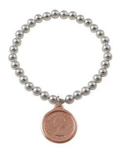 Promo 🧨 Mocha Sixpence Charm Rose Gold Stretchy Bracelet ✔️